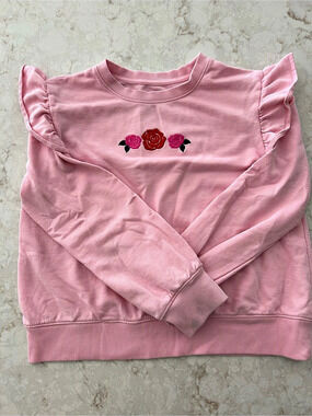 Cat & Jack Girls Pink Rose Ruffle Sweatshirt Size XL (14)